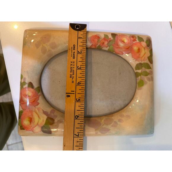Vintage cottage Cottagecore peach pink Floral Ceramic Picture Frame - Picture 3 of 5